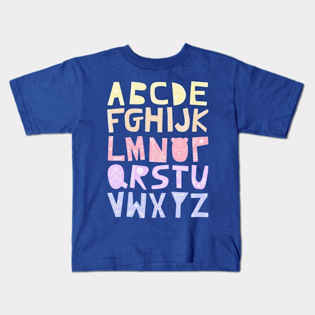 Decorated Alphabet (pastel colors) Kids T-Shirt by Ofeefee